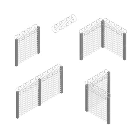 Premium Vector | Prison penitentiary fence set 3d isometric view vector