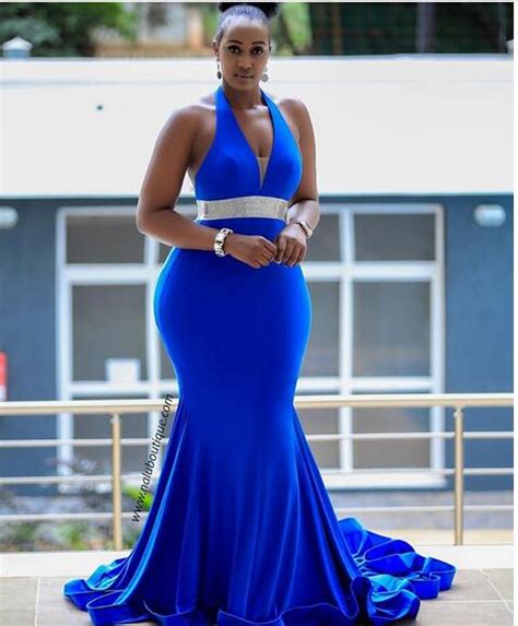 Plus Size Royal Blue Mermaid Prom Dresses Backless African Girl Black
