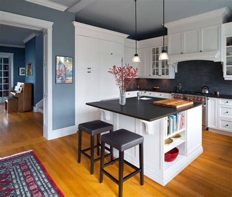 Awesome Blue Grey Kitchen Walls With White Cabinets And Dark Grey