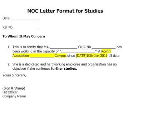 Noc Letter Format For Studies Format Template Download Free Doc Pdf