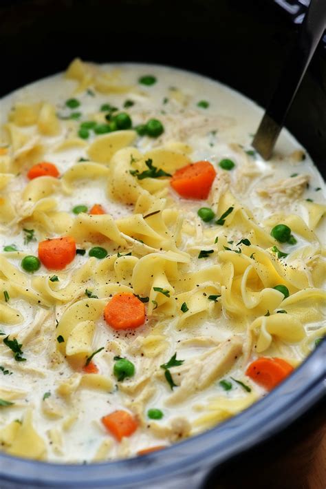 I can't believe i haven't shared our favorite crockpot chicken noodle soup with you yet. Slow Cooker Creamy Chicken Noodle Soup - Life In The Lofthouse