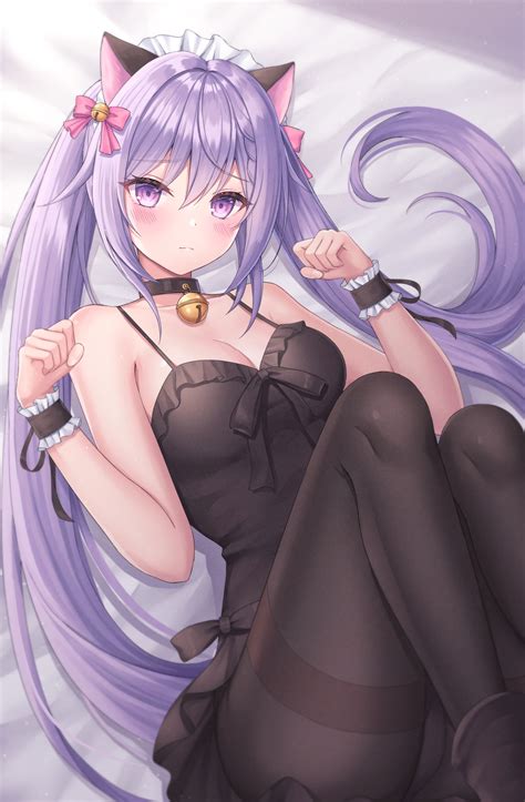 Purple Hair Cat Girl Anime Anime Girls Purple Eyes Twintails