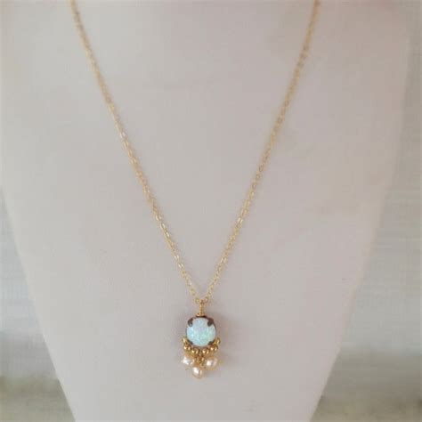 Opal Pearl Clover Necklace Gold Filled Necklace Opal Etsy