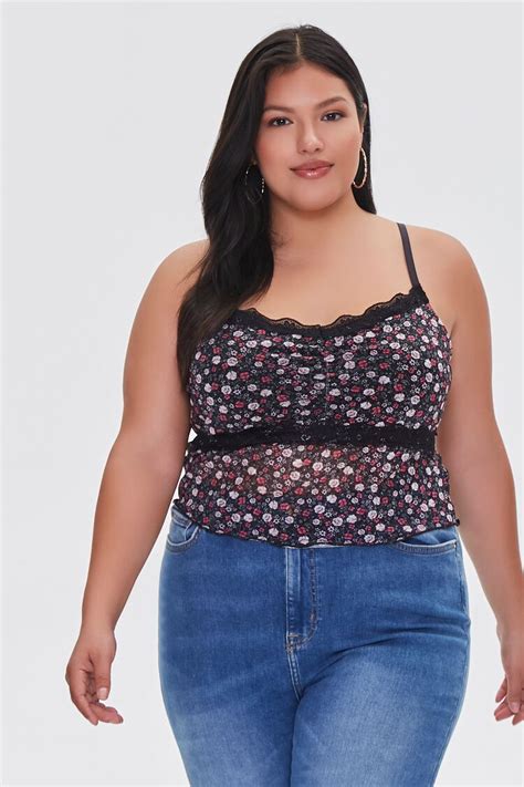 plus size floral mesh cropped cami