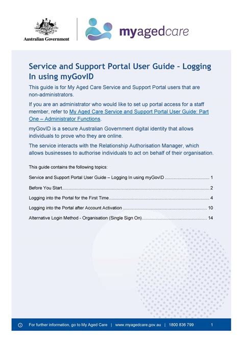 My Aged Care Service And Support Portal User Guide Logging In Using