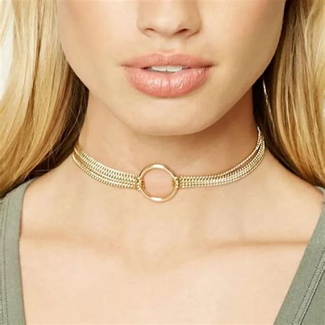 2017 Simple Gold Color Chain Circle Choker Necklace For Women Geometric Chocker Chokers