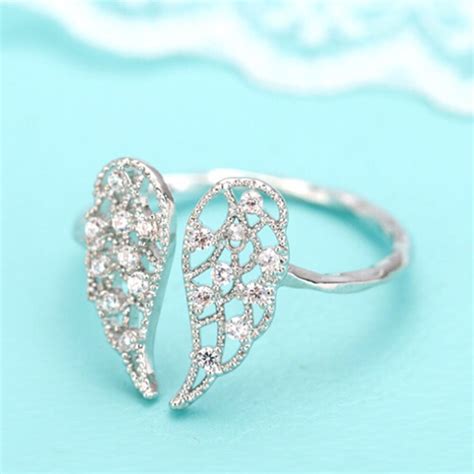 New Angel Wings Ring Open Ring For Women With Aaa Full Zircons