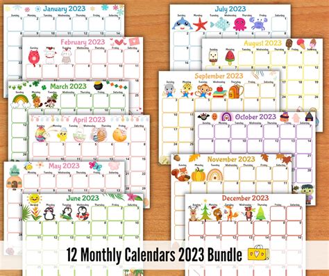 Editable 2023 Calendars Cute Monthly Calendar For Kids Etsy Ireland