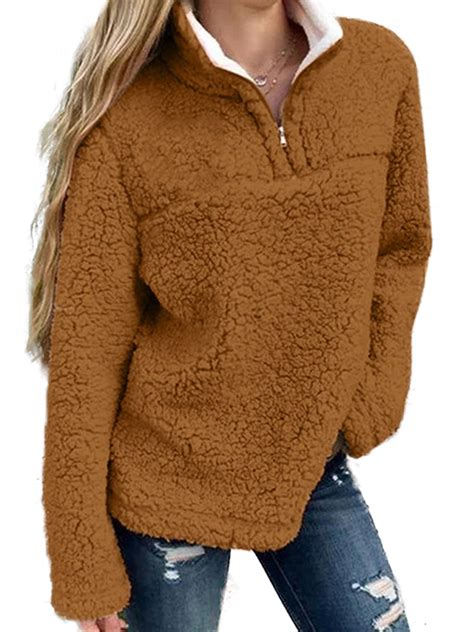 Lallc Women S Teddy Bear Tops Fleece Outerwear Fluffy Pullover