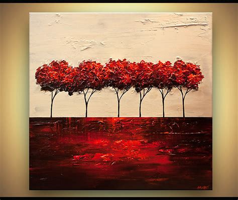 Buy Red Blooming Trees Abstract Landscape Painting 6350