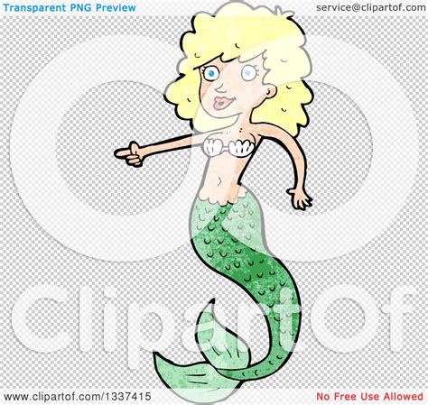 Clipart Of A Textured Blond White Mermaid Pointing Royalty Free