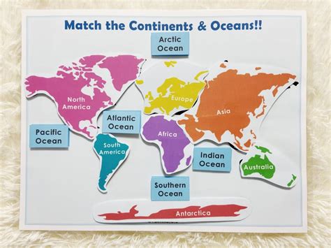 Continents And Oceans Matching Activity Printable Continents Etsy