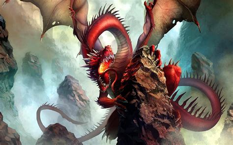 Online Crop Red Dragon On Rock Game Digital Wallpaper Dragon
