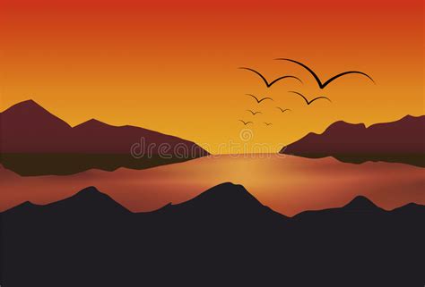Sunset Lake Stock Illustration Illustration Of Silhouette 19540841