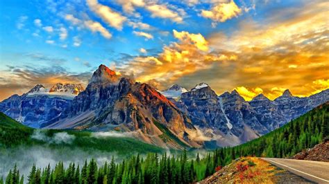 Golden Sky Path Rocky Mountains Canada 1920x1080 Pays Nature Voyage