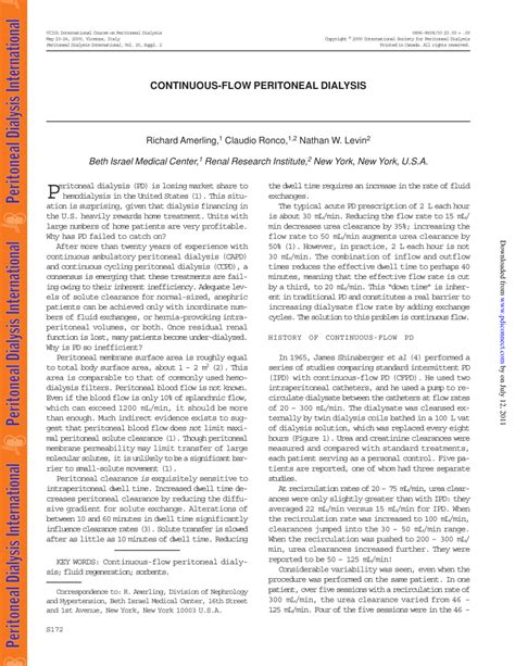 Pdf Continuous Flow Peritoneal Dialysis