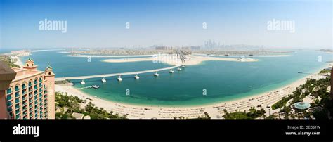 Panoramic View On Jumeirah Palm Man Made Island Dubai Uae Stock Photo