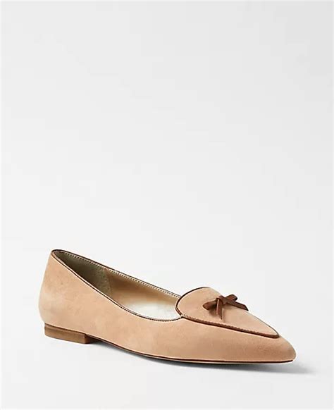 Suede Bow Pointy Loafer Flats Ann Taylor