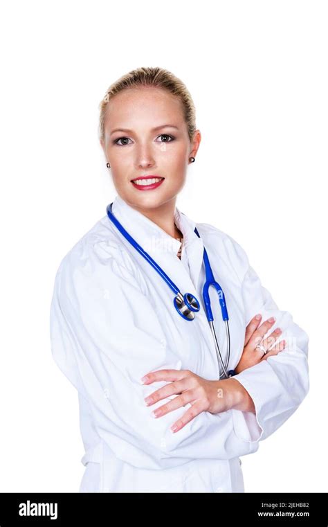 Eine Junge Blonde Ärztin Mit Stethoskop In Ihrer Arztpraxisfrai 30