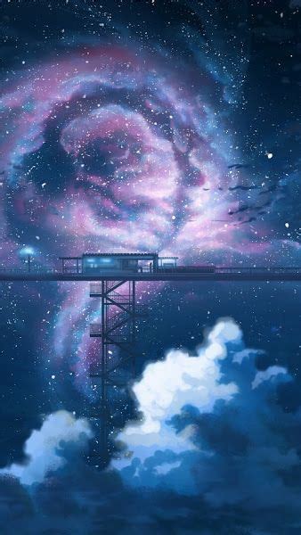Anime Night Sky Stars Clouds Scenery 3840x2160