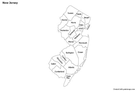 Sample Maps For New Jersey Black White Map New Jersey Black And White