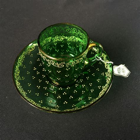 Moser Green Glass Cup And Saucer Circa 1875 Moorabool Antiques Galleries