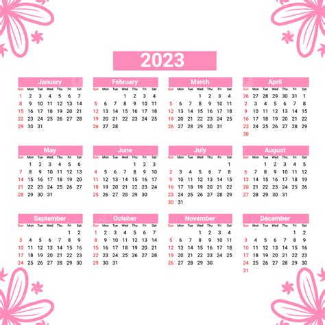 Cute Pink 2023 Calendar New Year Calendar 2023 Png Transparent