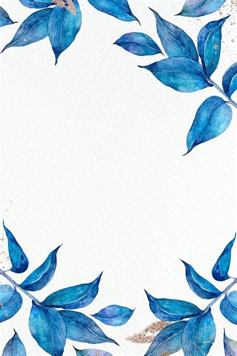 Blue Botanical Leaf Frame In Watercolor Premium Image By