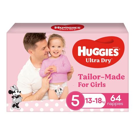 Huggies Ultra Dry Nappies Girls Size5 13 18kg 64 Pack Disposable