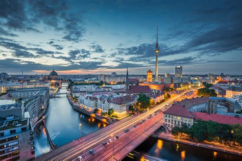 Berlin Skyline With Tv Tower At Night Germany Office Inspiration
