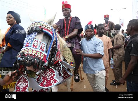 Ijebu Ode People Riding On Their Horses In Paying Homage To The