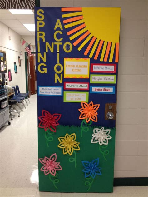 Create multiple bulletin boards to catalog your interests. "Spring Into Action" bulletin door decoration | Nurse's ...