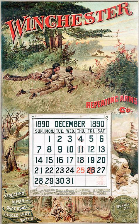 1890 Winchester Repeating Arms And Ammunition Calendar Painting By