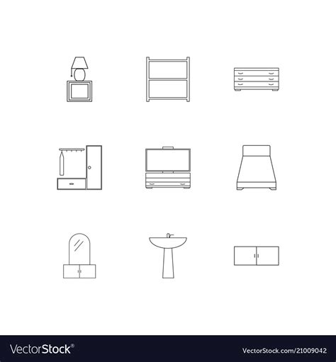 Furniture Outline Icons Set Royalty Free Vector Image