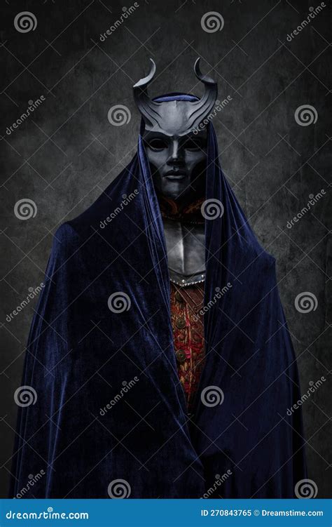 Follower Of Dark Cult With Evil Mask And Mantle Stock Image Image Of