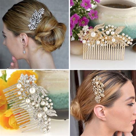 Bridal Wedding Hair Comb Pearl Diamante Crystal Rhinestone Slide Tiara