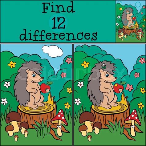 Children Games Find Differences Little Cute Hedgehog