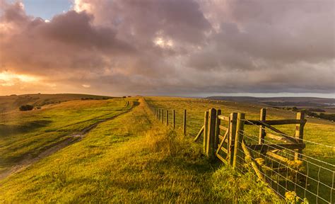 Photos England West Sussex Nature Fence Meadow Grass Clouds