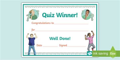 Quiz Winner Certificate Teacher Made Twinkl