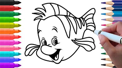 How To Draw Flounder Little Mermaid Learn To Draw Fish Drawing Easy