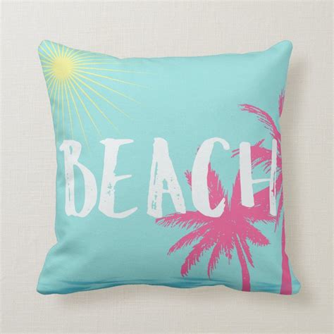 Pink And Teal Palm Tree Beach Pillow Zazzle Beach Pillows Beach