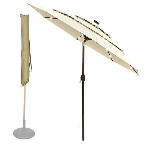 Yescom 9 Ft 3 Tier Patio Umbrella With Protective Cover Solar Led Crank