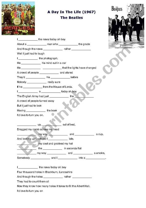 A Day In The Life The Beatles Esl Worksheet By Myfouasse