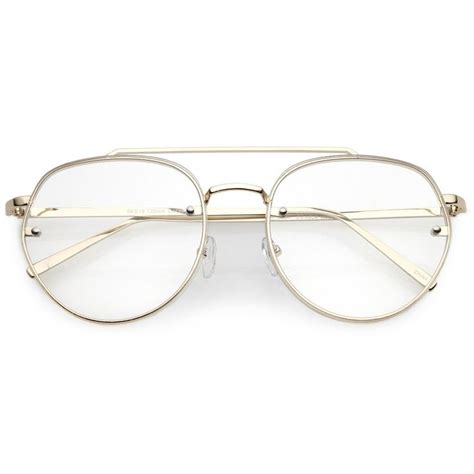 Modern Round Aviator Eyeglasses Slim Brow Bar Rimless Clear Flat Lens 59mm Stylish Glasses