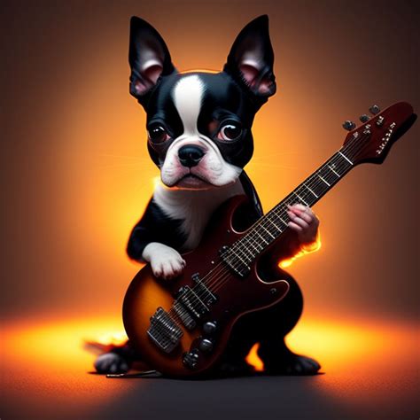 Aexasart A Cute Boston Terrier Playing Electric Guitar