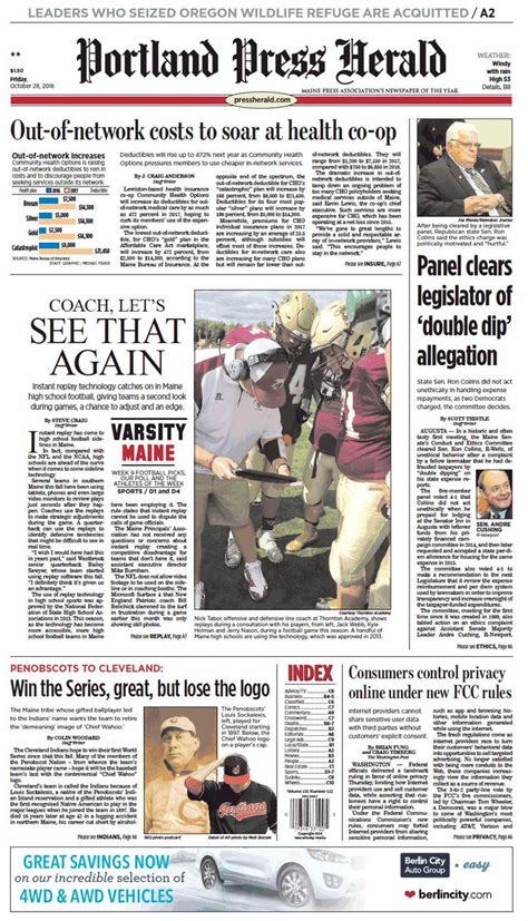 Today S Portland Press Herald Front Page Friday October 28 2016 Portland Press Heral