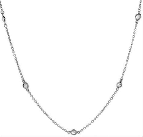 14k White Gold Cubic Zirconia Station Necklace 18 Jewelry