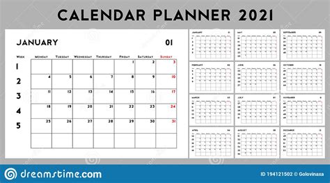 Planer Mit 2021 Kalender Mit Vorlage Des Entwurfs Der Kalenderwochen