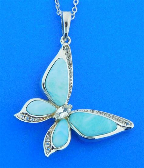 Alamea Butterfly Larimar Pendant Sterling Silver Island Sun Jewelry