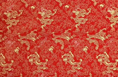 Fragment Of Red Chinese Silk With Golden Dragons And Flowers Chinese